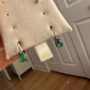 14k white gold natural emerald earrings